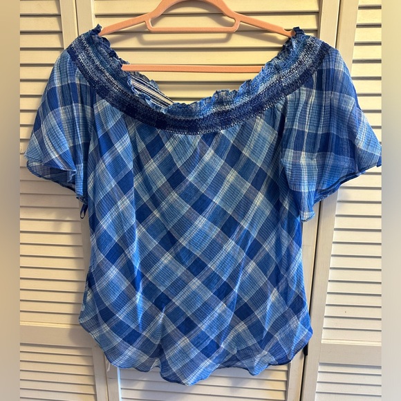 Lauren Ralph Lauren womens top blue off shoulder short sleeve shirt size Medium - Picture 4 of 7